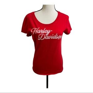 Harley Davidson womens round neckline T-shirt red liberal Kansas Harley Small